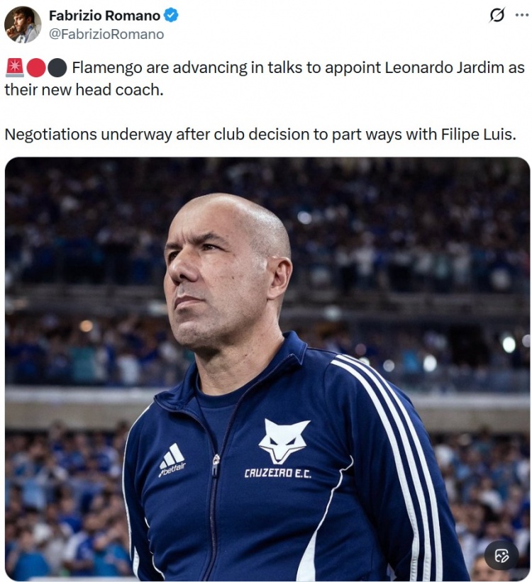 体育乐趣-罗马诺：费利佩离任后，弗拉门戈接近聘任雅尔丁作为球队新帅